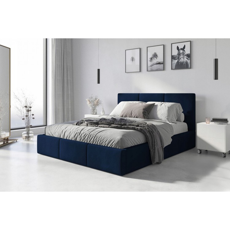 Čalúnená posteľ HILTON 140x200cm výklopná tmavo modrá